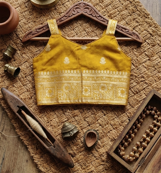 Festival Zari sleeveless mustard yellow Blouse