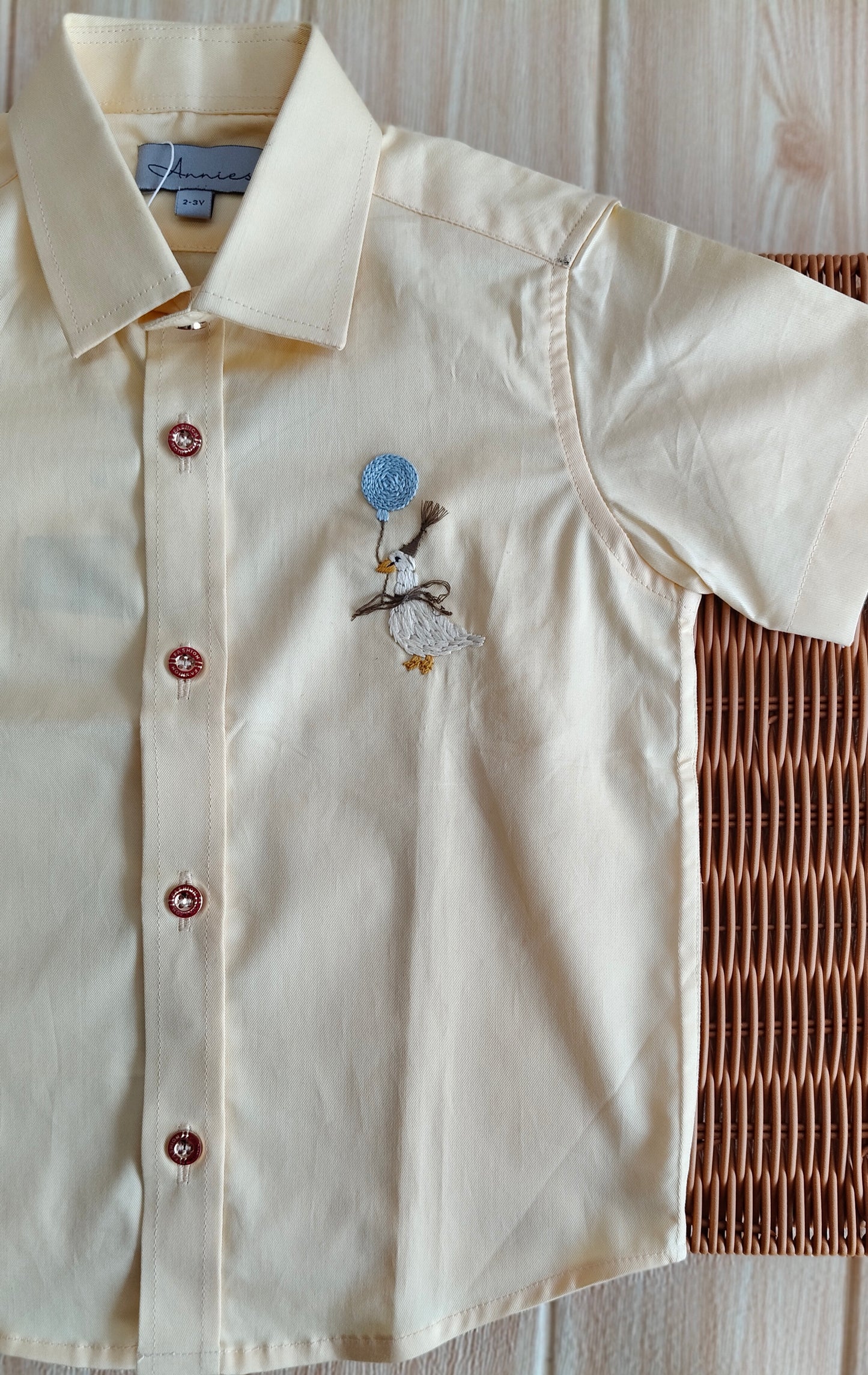 Yellow Short Sleeve Shirt with Goose Embroidery for Boys