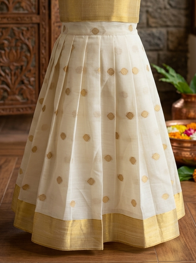 Traditional polka kasavu skirt