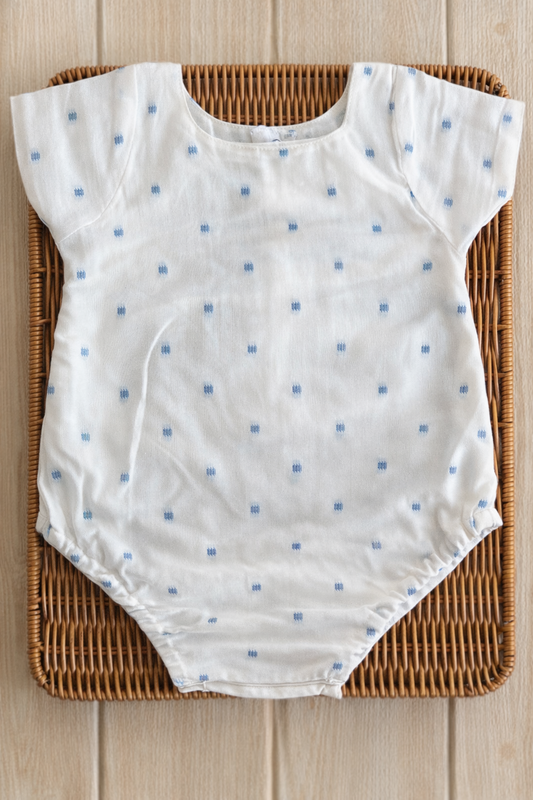 Blue dots white romper