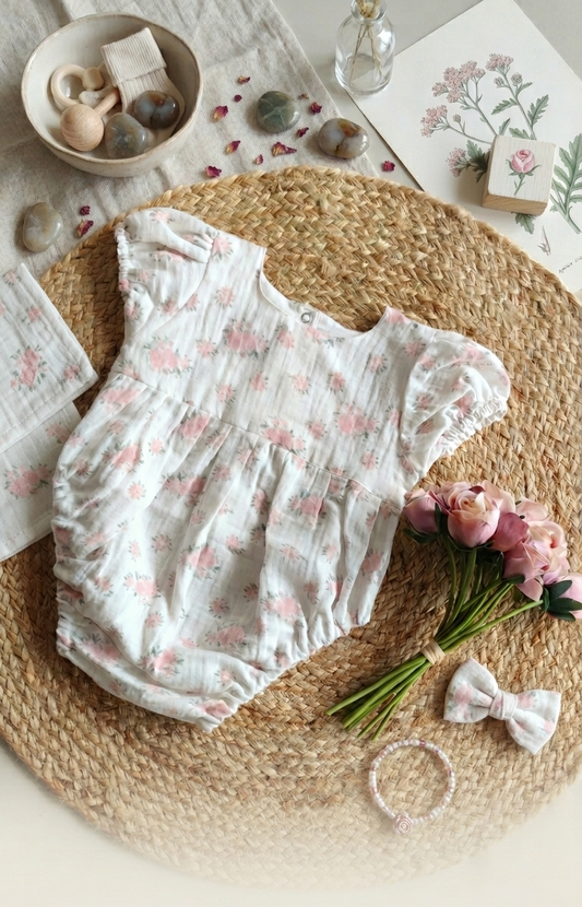 Camellia pink floral Romper