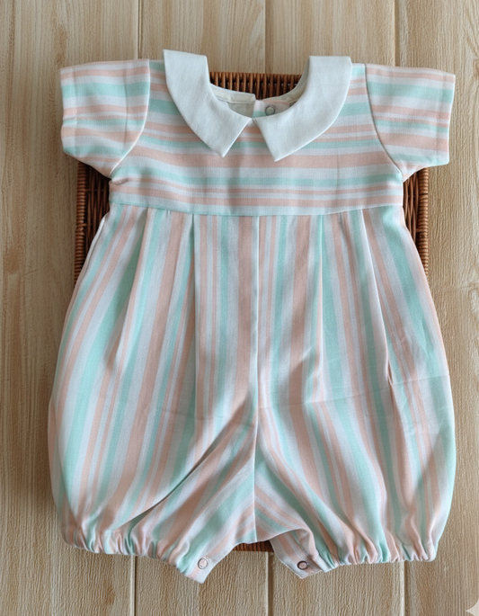 Ocean stripes bubble romper with collar