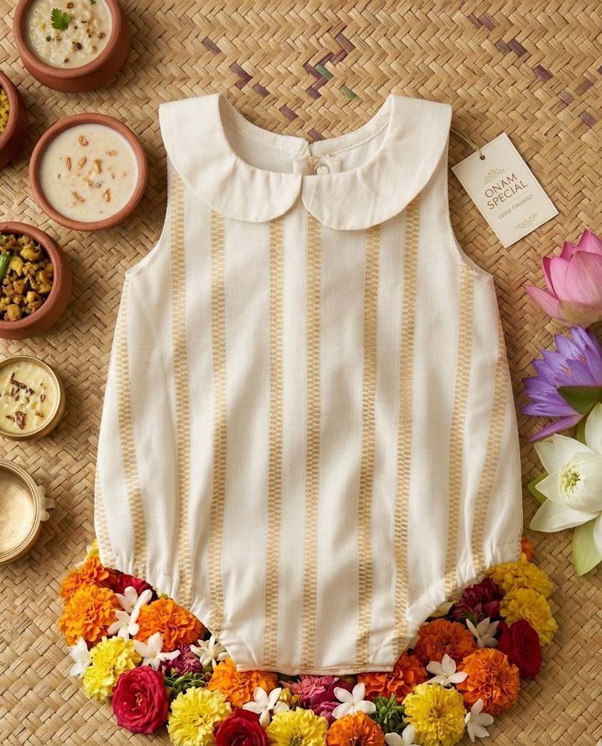 Kasavu Peterpan collar zip stripes Romper