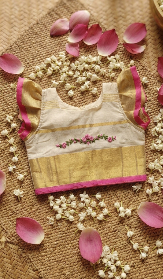 Traditional full stripes butterfly flared sleeve Blouse with embroidery