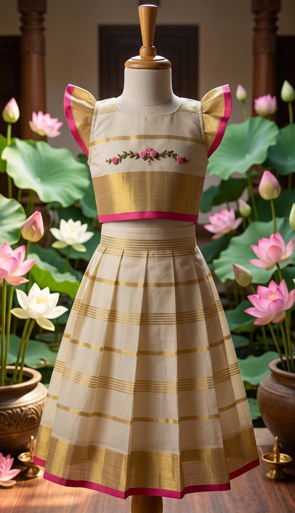 Traditional full stripes  kasavu skirt