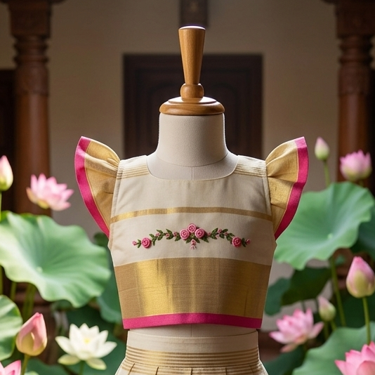Traditional full stripes butterfly flared sleeve with embroidery