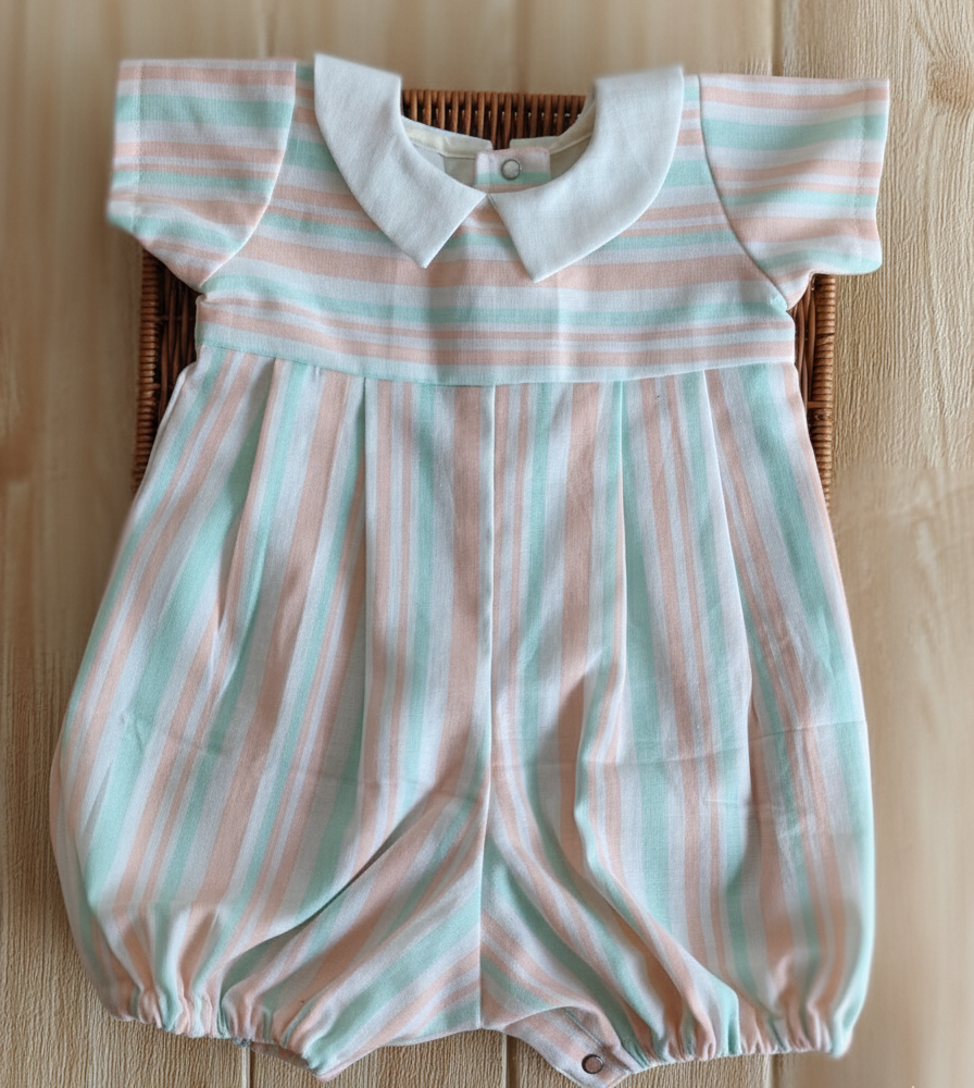 Ocean stripes bubble romper with collar