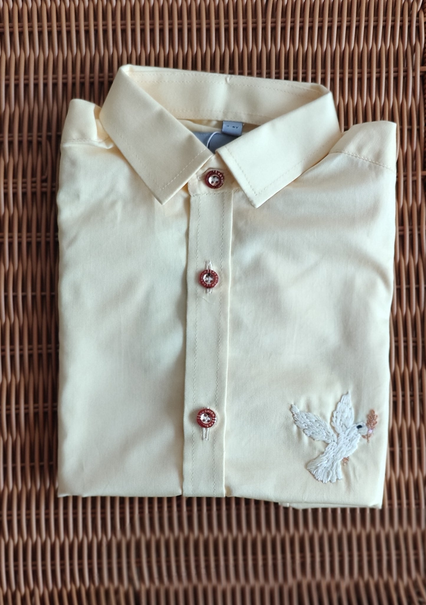 Yellow Short Sleeve Shirt with Dove Embroidery for Boys