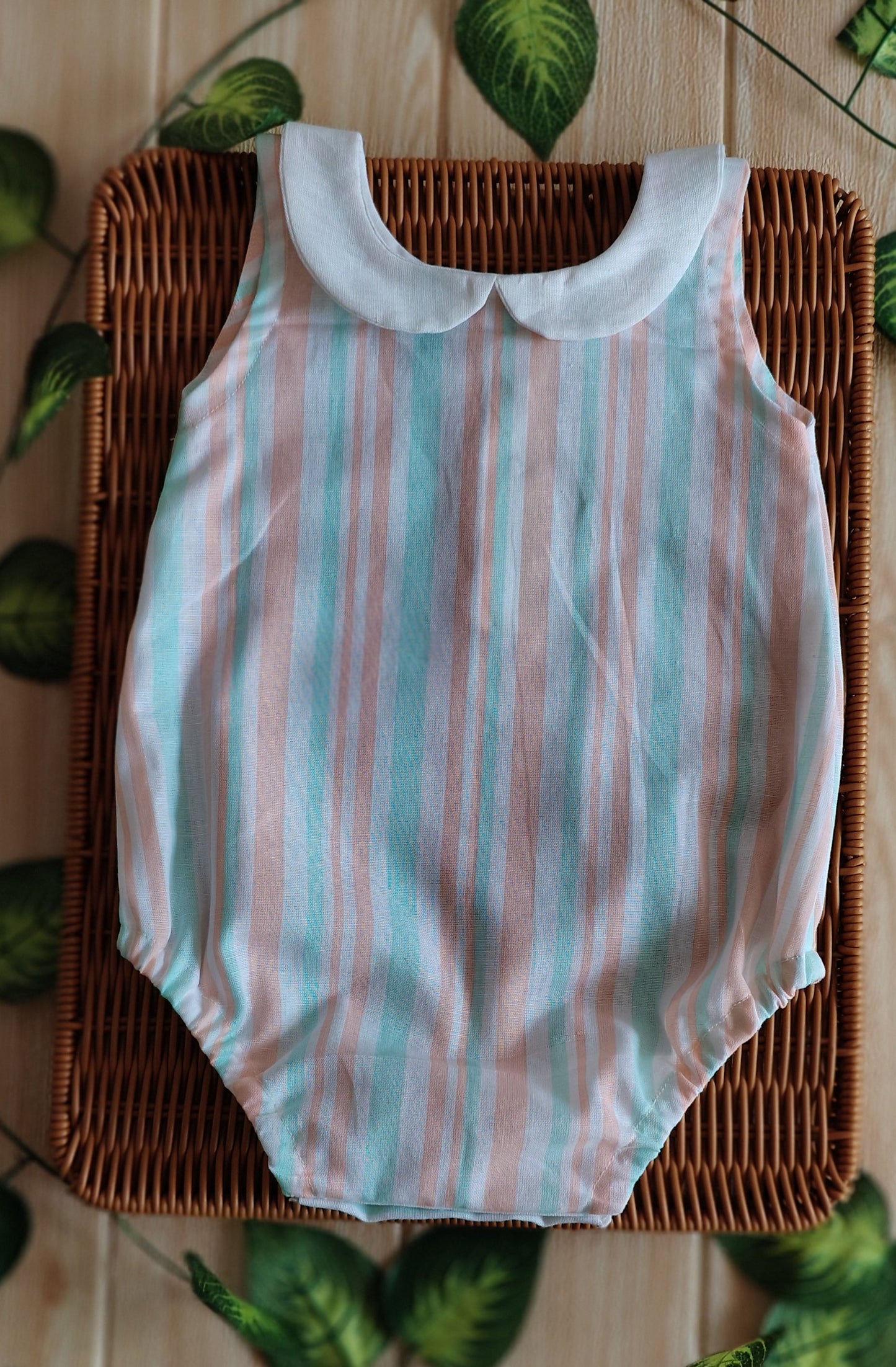 Ocean stripes romper with  collar
