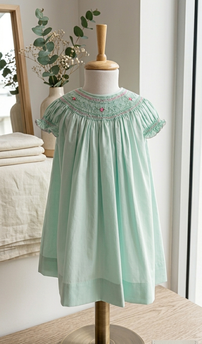 Ocean green Smocked Bishop Dress Round