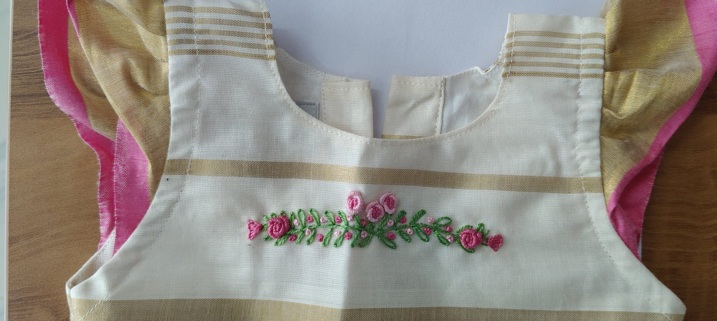 Traditional full stripes butterfly flared sleeve with embroidery