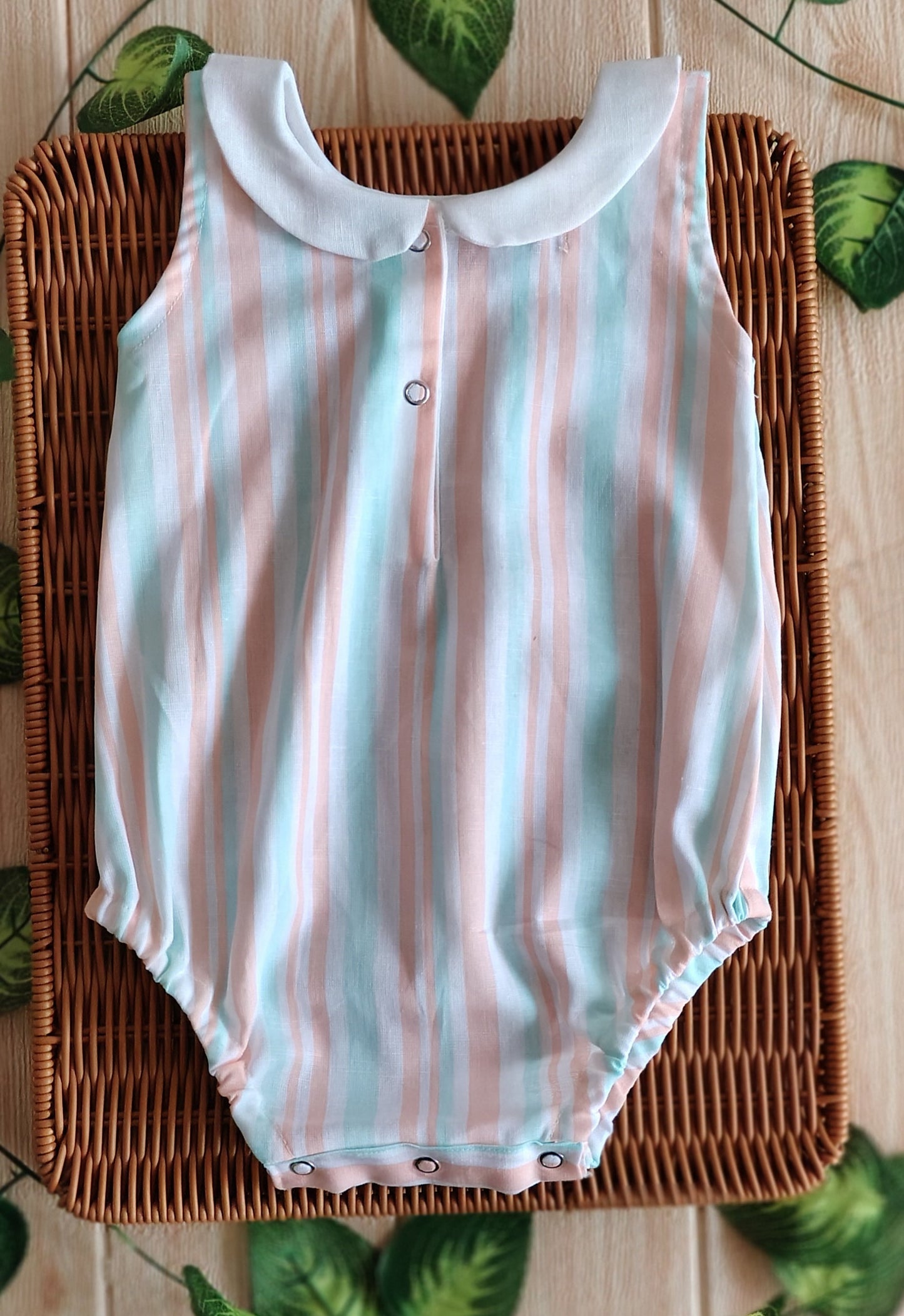 Ocean stripes romper with  collar