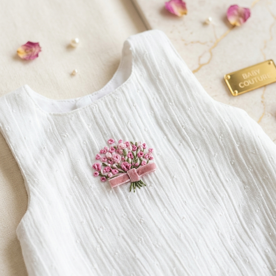 Pink Bouquet Swissdot Romper