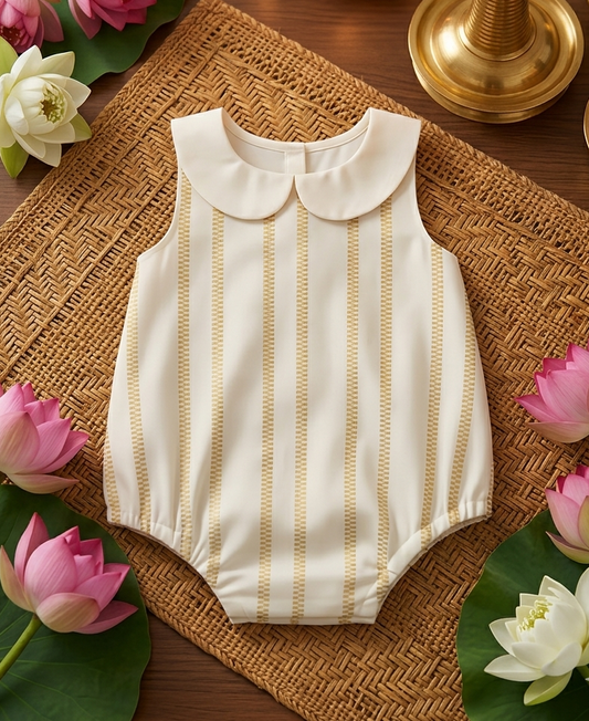 Kasavu Peterpan collar zip stripes Romper