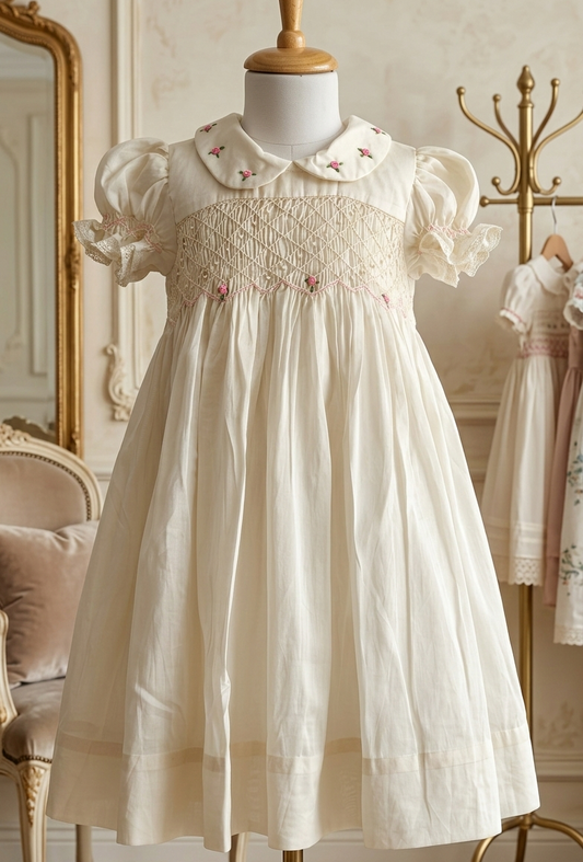 Rose bud Smocked Dress in chanderi