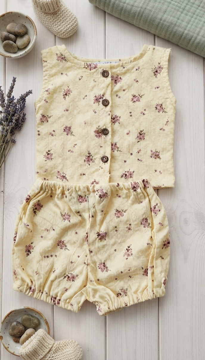 Baby coord set Yellow maroon floral