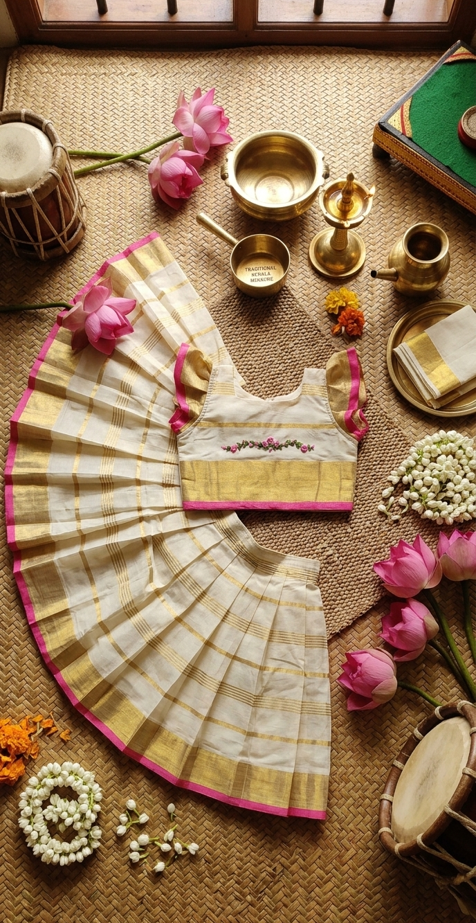 Onam Traditional Kasavu full stripes Skirt Set