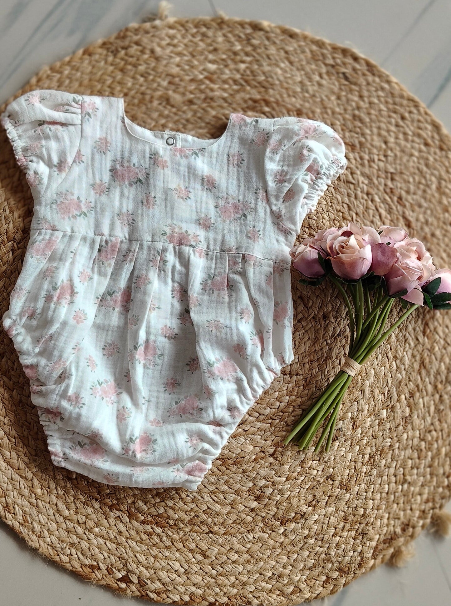 Camellia pink floral Romper