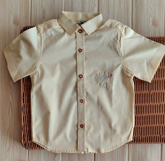 Yellow Short Sleeve Shirt with Dove Embroidery for Boys