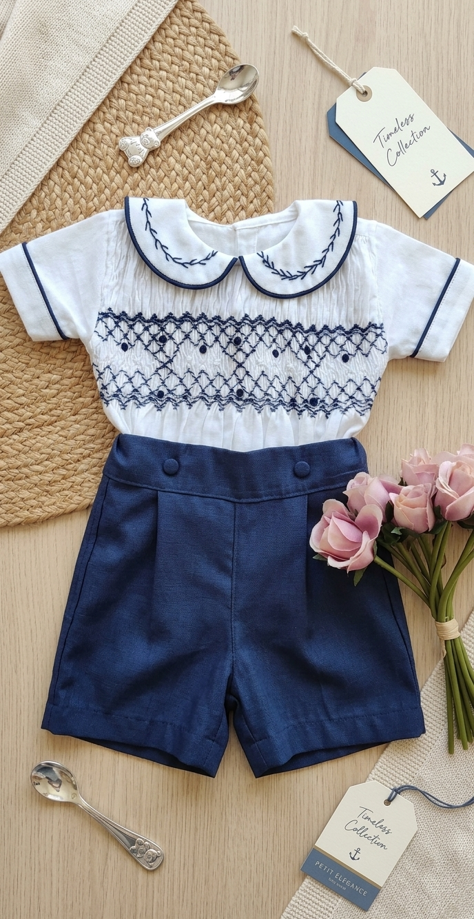 Theodore vintage hand smocked peter pan collar top and shorts