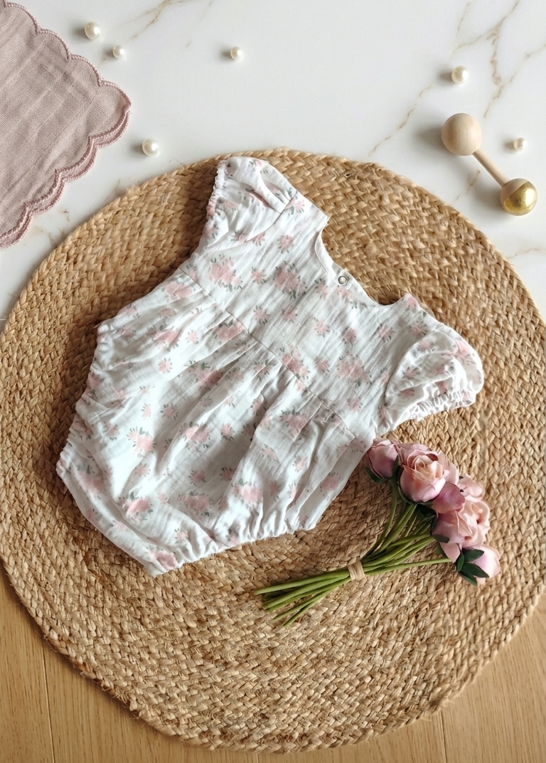 Camellia pink floral Romper