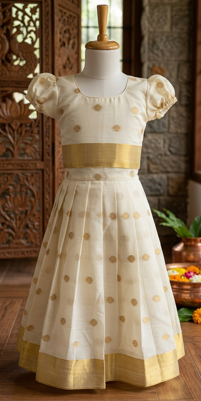 Traditional polka kasavu skirt