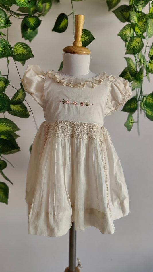 Low waist smocked dress in Chanderi