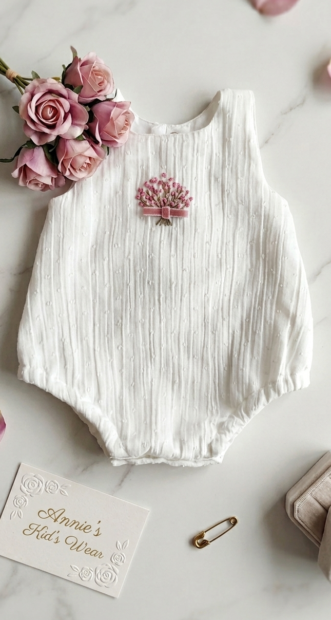 Pink Bouquet Swissdot Romper