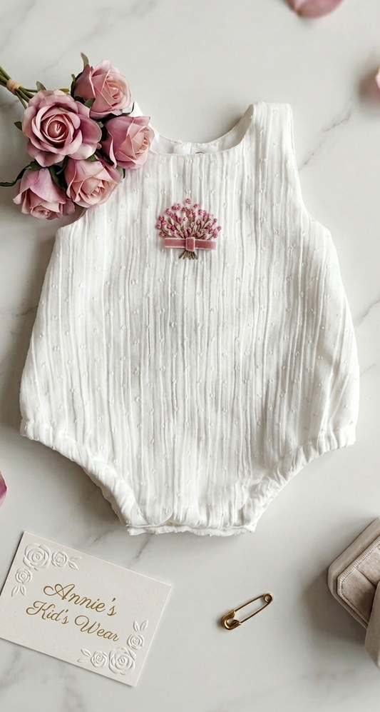 Pink Bouquet Swissdot Romper
