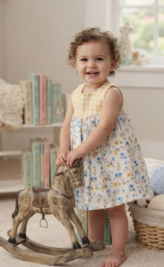 Sunshine yellow check & floral matilda