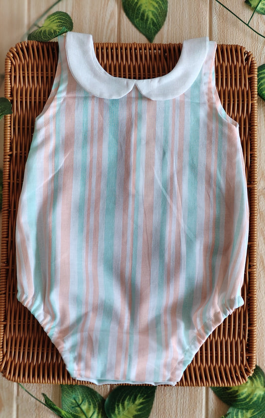 Ocean stripes romper with  collar