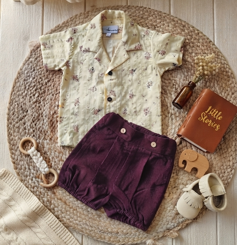 Yellow Floral coat collar Shirt