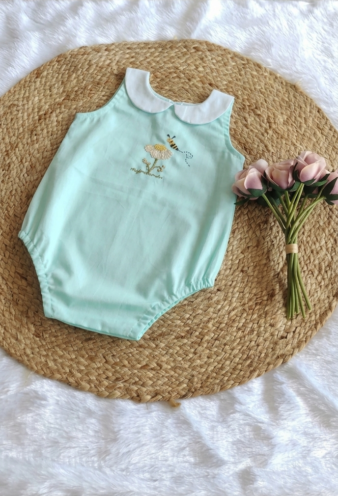 Honeybee Unisex Romper in ocean green