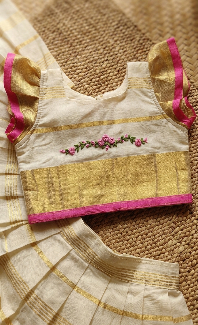 Onam Traditional Kasavu full stripes Skirt Set