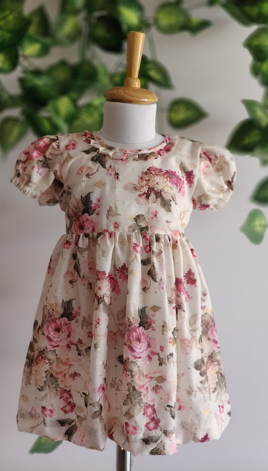 Floral Chanderi Jaquard Dress pink shades