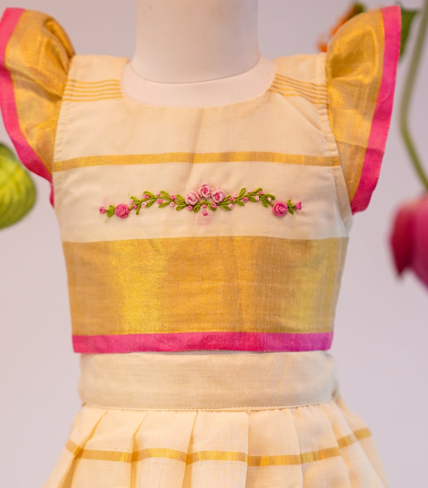 Onam Traditional Kasavu full stripes Skirt Set