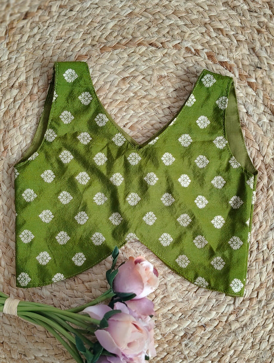 Thalir pista green V-Neck sleeveless blouse