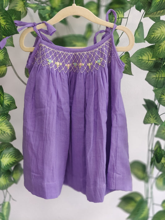 Purple Smocked Tie up dress