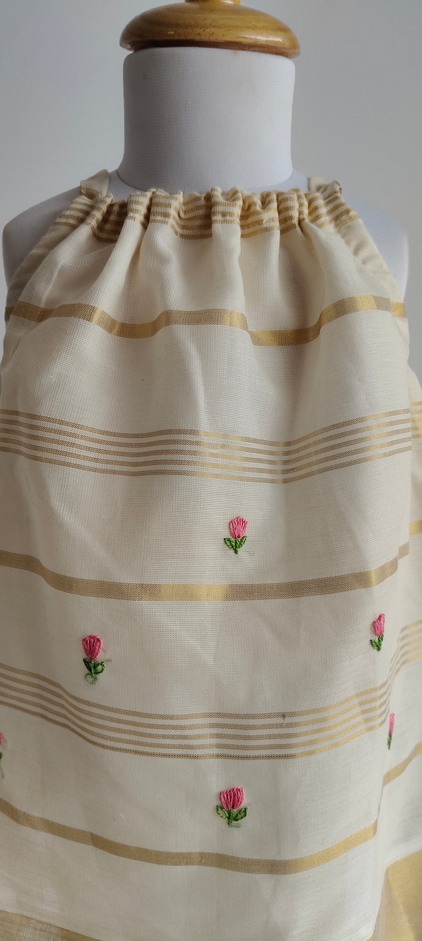 Thulika Bloom Kasavu full stripes sleevless dress with embroidery