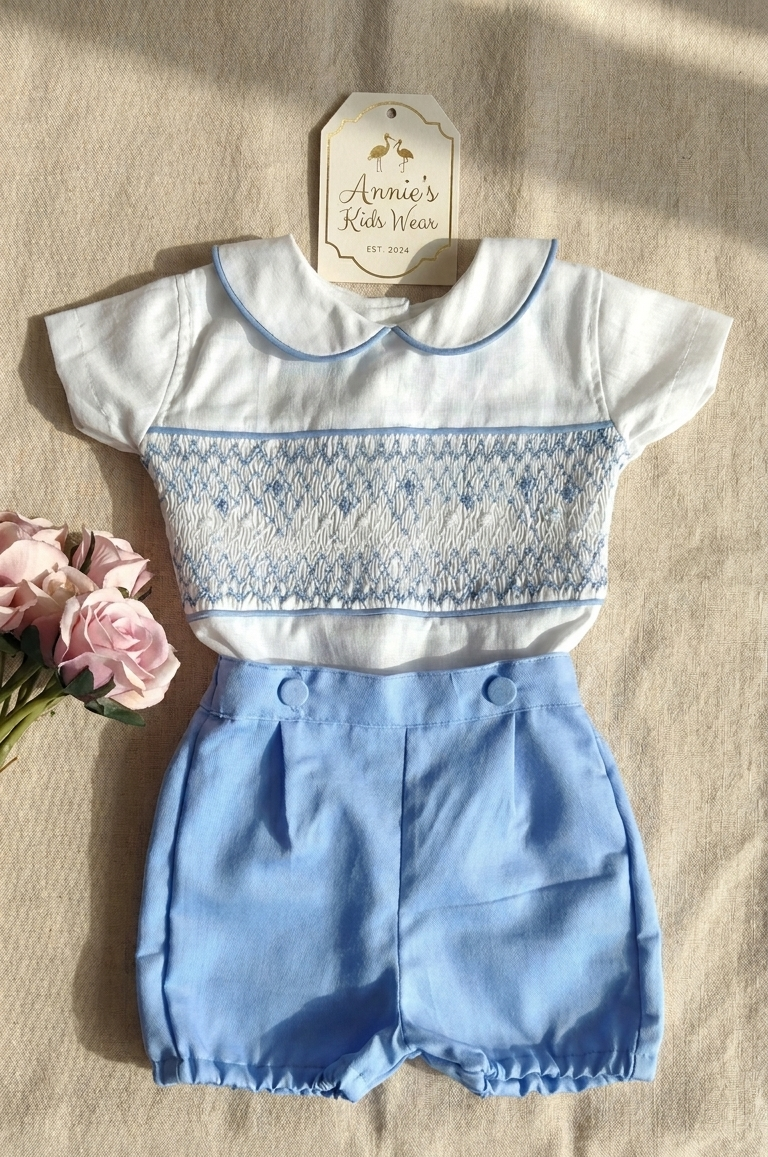 Theodore vintage hand smocked peter pan collar top and shorts