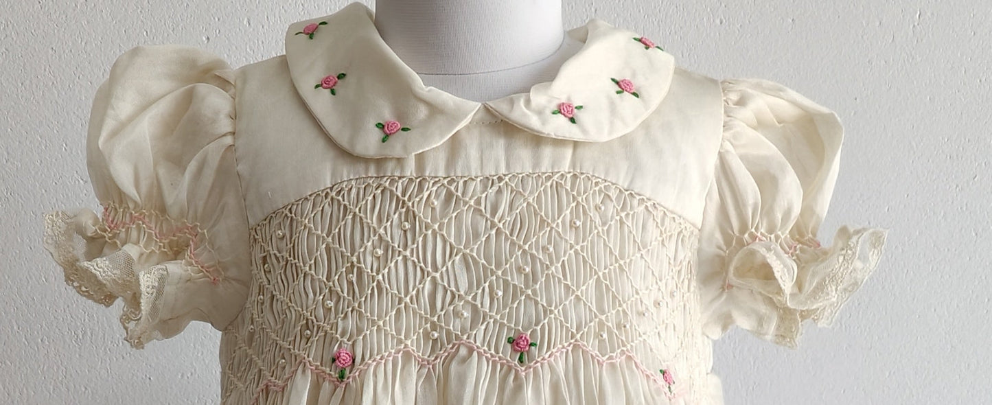 Rose bud Smocked Dress in chanderi