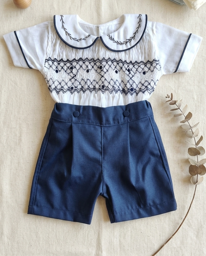 Theodore vintage hand smocked peter pan collar top and shorts