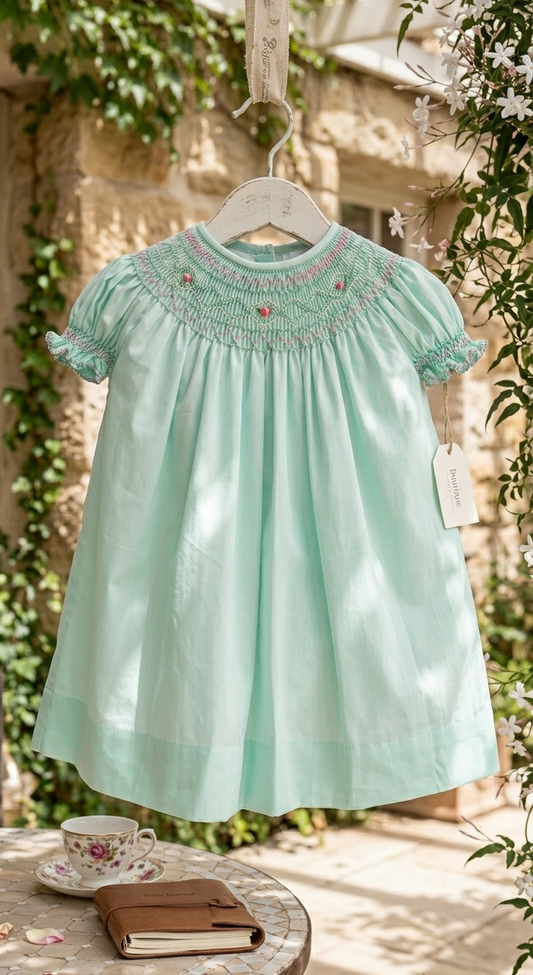 Ocean green Smocked Bishop Dress Round