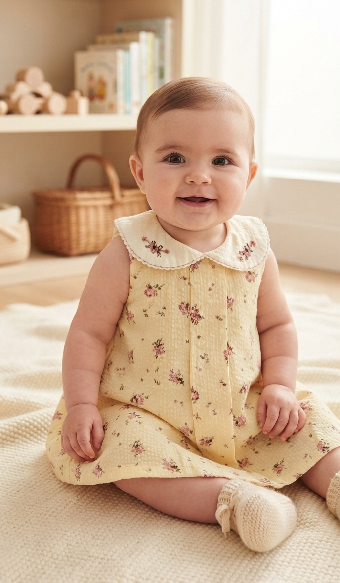 Yellow Maroon floral peterpan Collar Aline dress