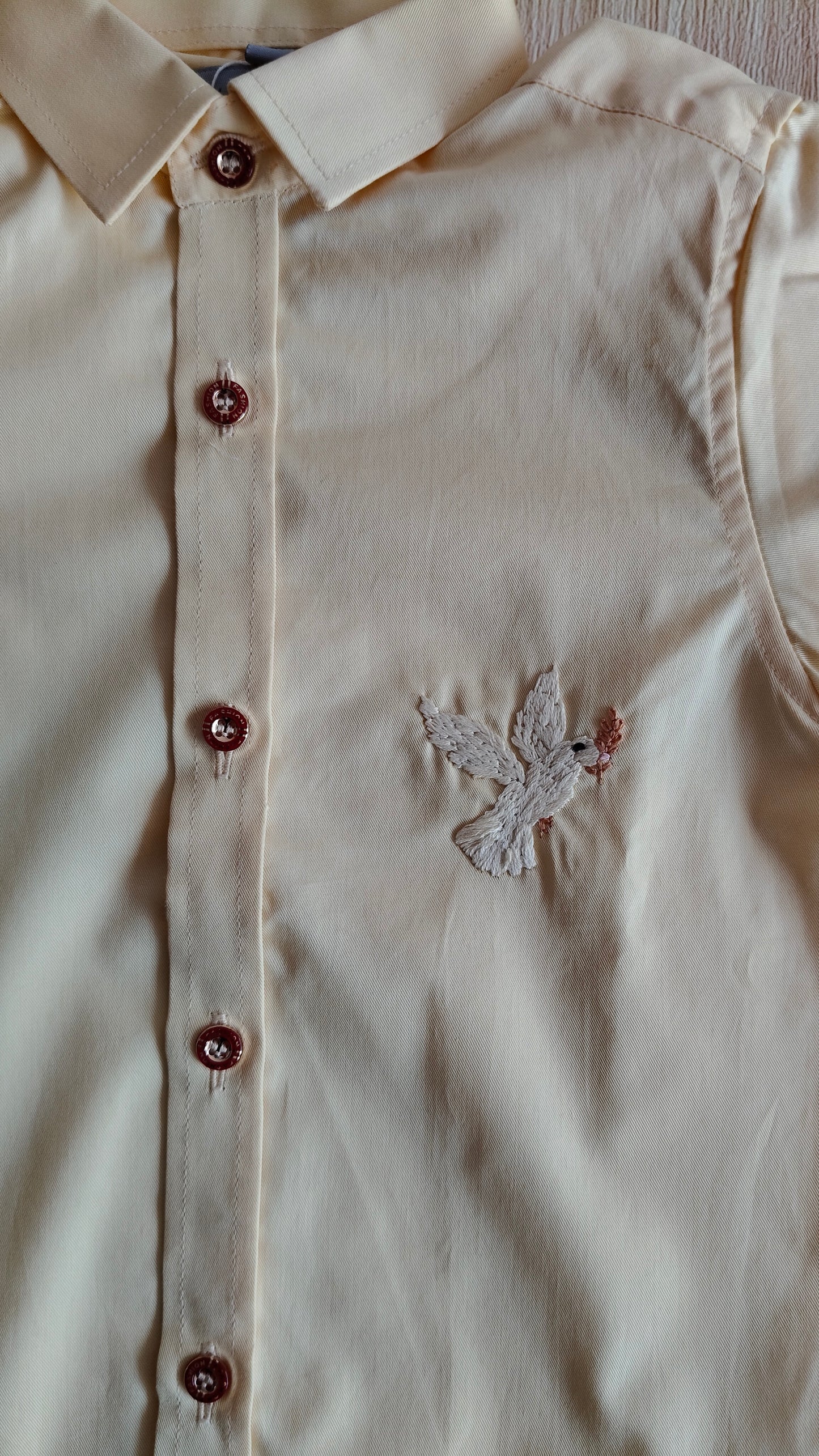 Yellow Short Sleeve Shirt with Dove Embroidery for Boys