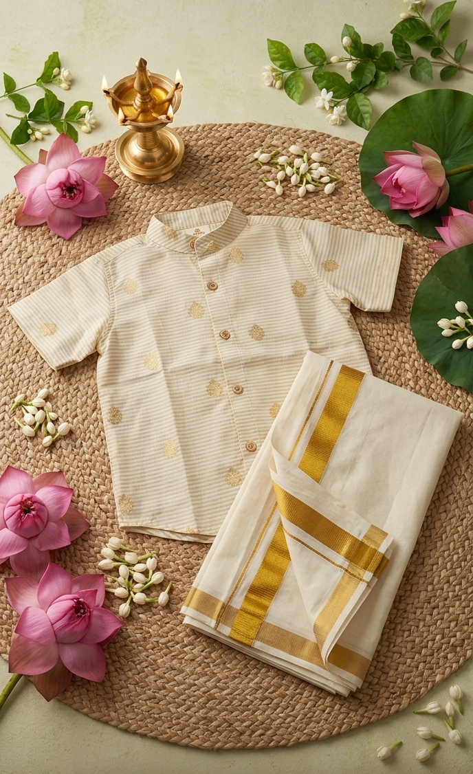 Kasavu butta stripes Chinese collar shirt