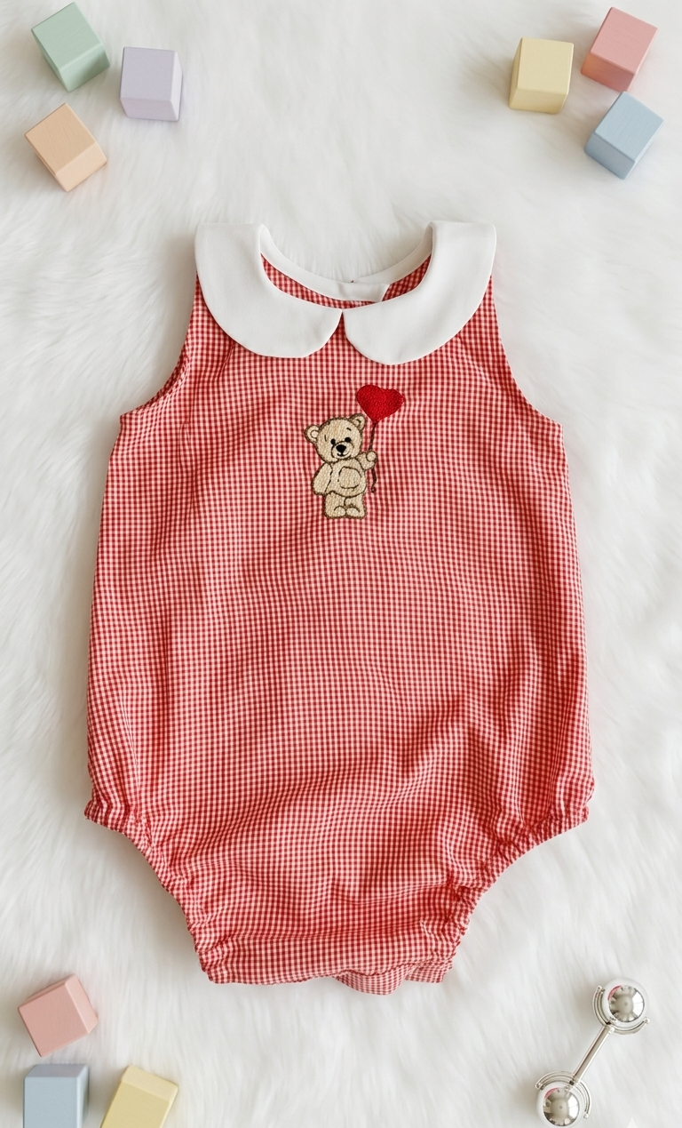Peterpan collar red check Teddy Romper