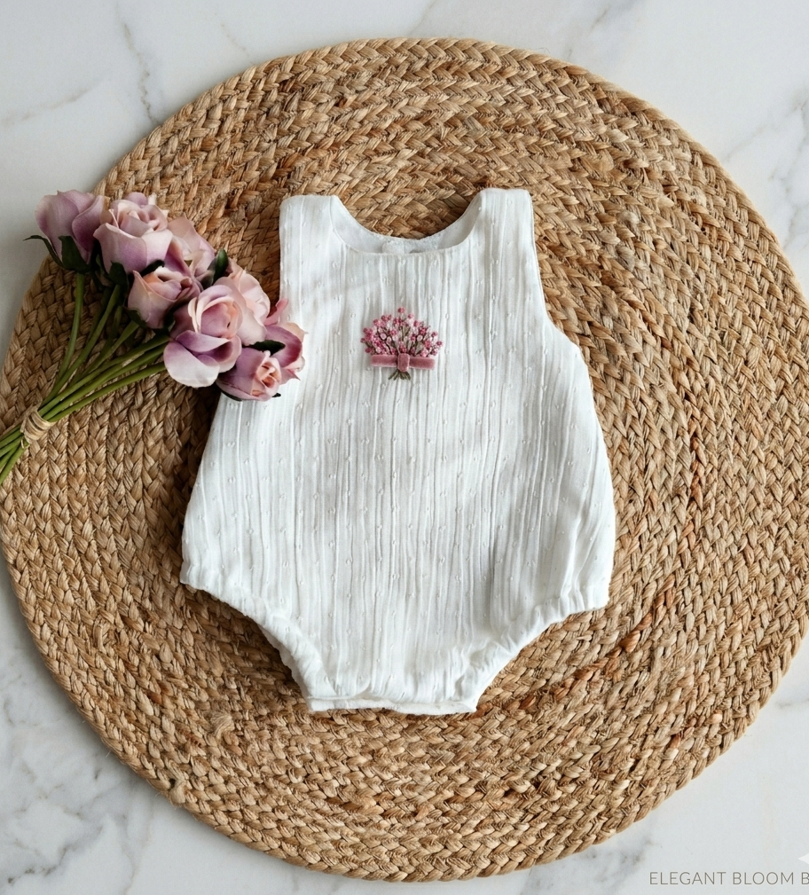Pink Bouquet Swissdot Romper
